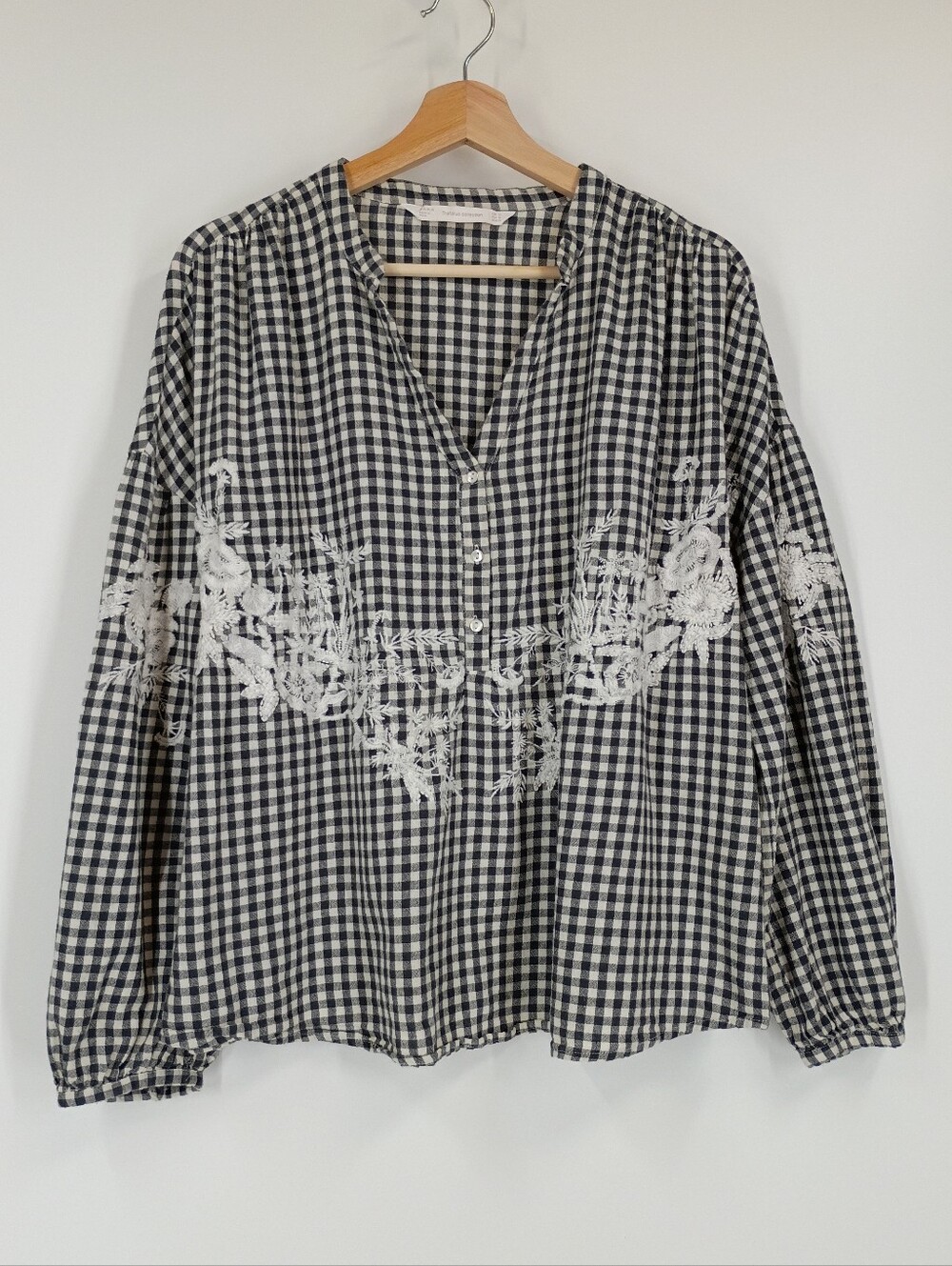 Zara Gingham Embroidered Button Down Shirt